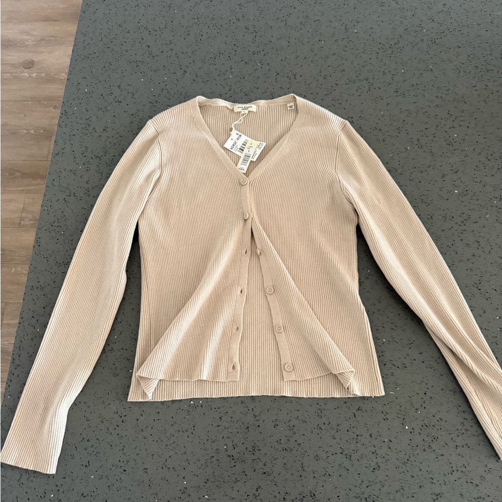 Max Studio Light Beige Ribbed Cardigan (Bone)